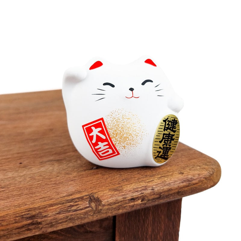Weiße Runde Maneki Neko Glückskatze